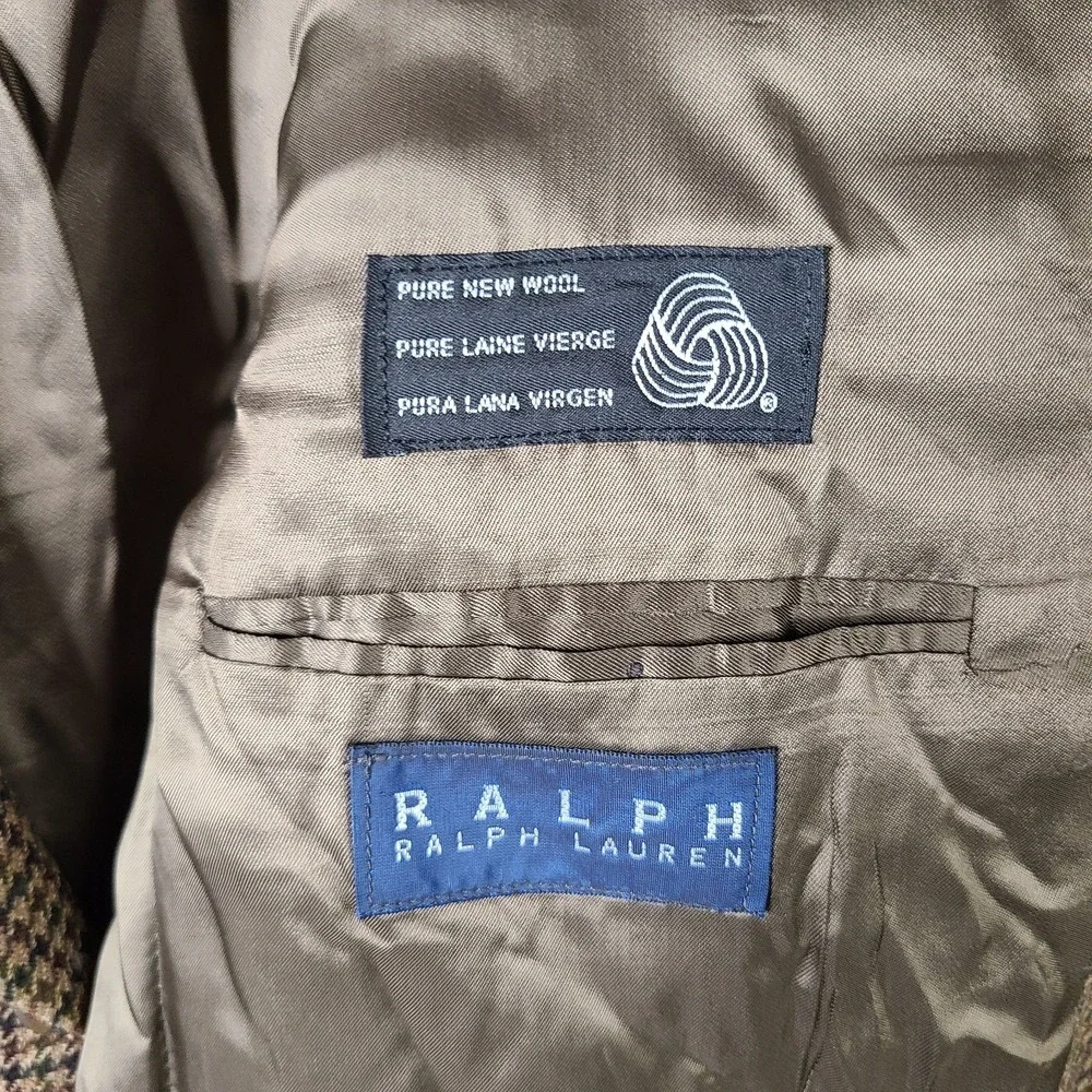 Vintage Ralph Lauren Jacket Mens 46R Brown Houndstooth Blazer Wool 2 Button Coat